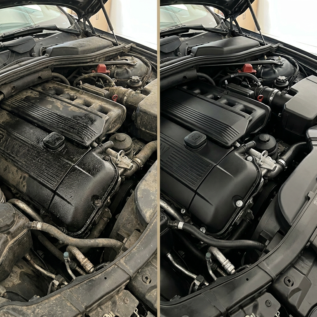 Antes y despues motor de auto engrasado